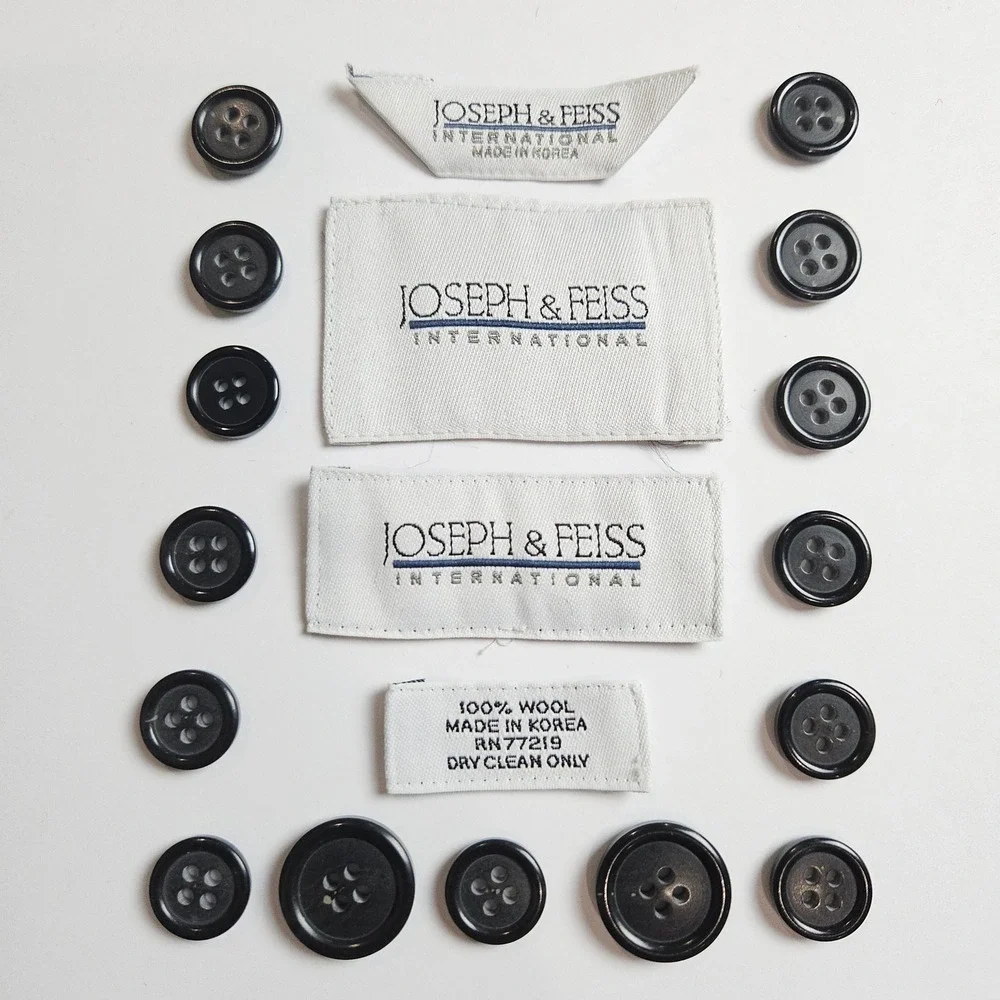 Joseph & Feiss Suit Black Replacement Buttons Set of 15 Plastic 4-Hole With Tags